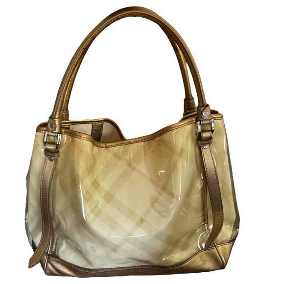 Burberry Lawrence Gold Yellow Supernova Plaid Vinyl Tote - Picture 3 of 16